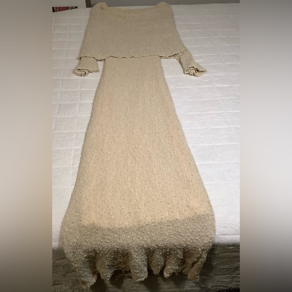 Ivory Knit Off Shoulder Boucle Maxi Dress Size Large New - Picture 4 of 8